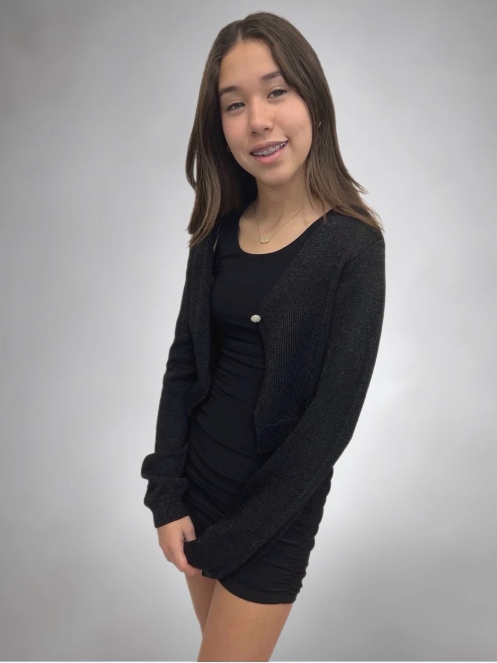 Katie J JUNIOR Angelica Cardigan - BLACK LUREX NWOT size XL